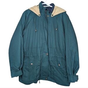 Vintage Towne by London Fog Men’s XL Teal Parka Jacket Tan Hood